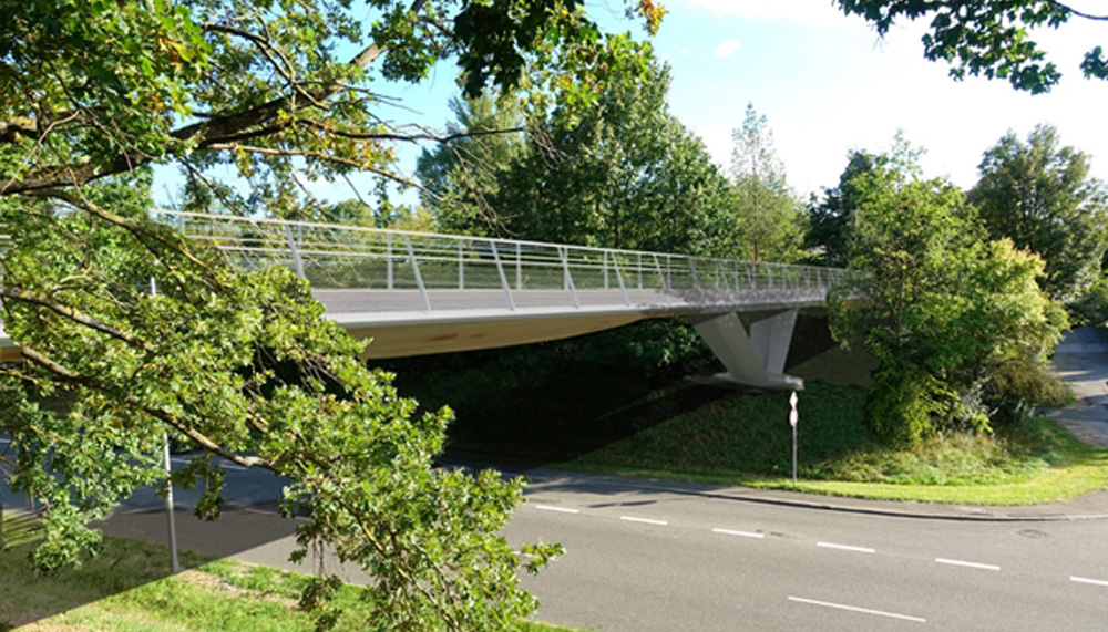 Innovativer-Steg Die Visualisierung zeigt den neuen Steg, wie er über die Seeblickweg Ecke Zuckerstraße führt.